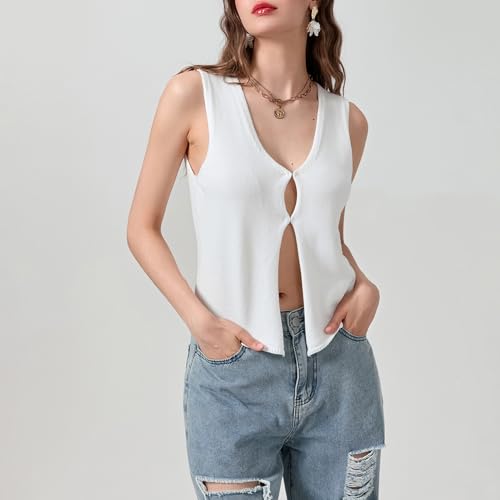 HengShunRui Women Sleeveless Knit Vest Button Down Crochet Sweater Tank Top2