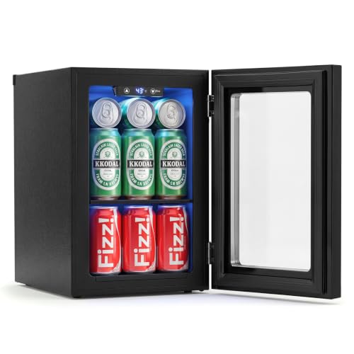 Image of COSTWAY 24 Cans Beverage Refrigerator, 18L /0.6 Cu.Ft Countertop Mini Fridge | Quiet Drink Cooler with Touch Panel, 40-61℉ Thermostat, Tri-Layer Insulated Door and Blue LED Lights for Home Office & Bar