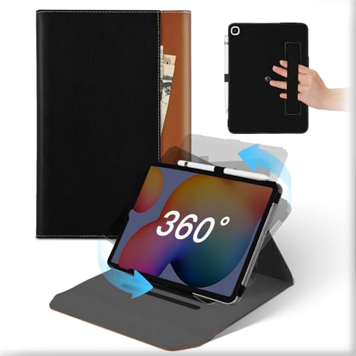 For Samsung Galaxy Tab S6 Lite 10.4 inch 2024 2022 2020 Case, Leather 360°Rotating and Detachable Stand Folio Cover with Pencil Holder&Pocket, Auto Wake/Sleep Flip Protective Tablet Case Black Brown