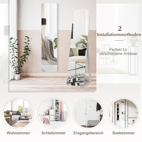 Foto von COSTWAY Ganzkörperspiegel 2 in 1, Stand- und Wandspiegel mit Holzrahmen