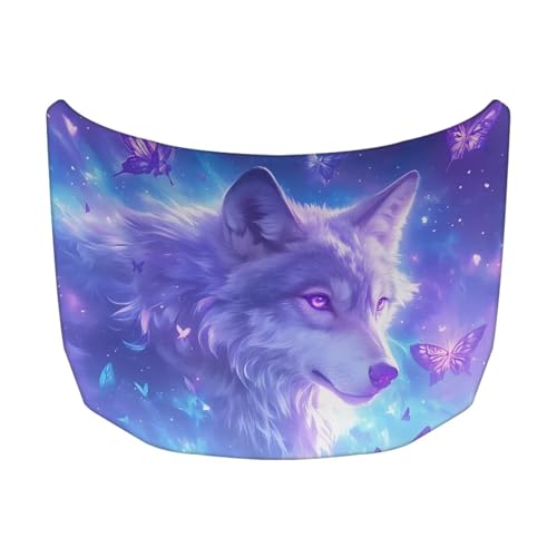 Image of 59x39 Inch Cool Wolf Butterfly Car Hood Cover Protector Waterproof Sun-Proof Auto Hood Flag Universal Automotive Exterior Accessories for SUV Sedans Trucks