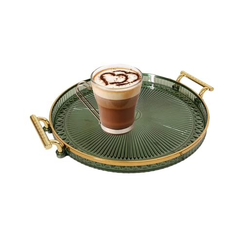 Round Tray with Golden Handle, Round Serving Tray with Gold Handles and Gold Rim Border | Double Ear Tray for Snacks, Coffee, Bread, Fruit, Decorative Trays - Image 7