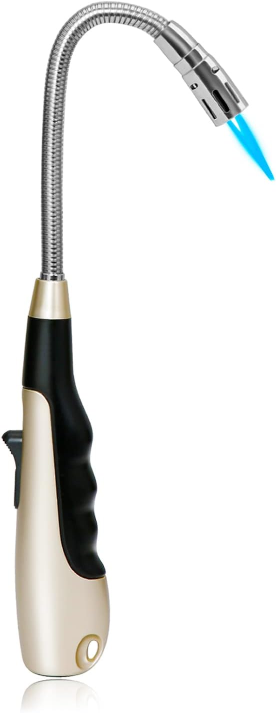 Butane Long Refillable Lighter for Candle BBQ, Gold (No Fuel)