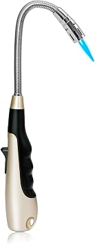 Butane Long Refillable Lighter for Candle BBQ, Gold No Fuel