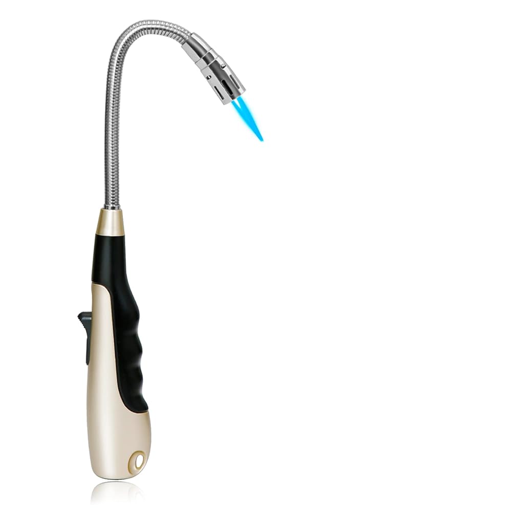 Butane Lighter with Visual Fuel Window for Kitchen Grill, Gold (No Butane)