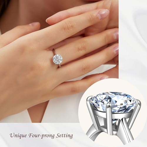 1/2/3/4 CT Round Moissanite Engagement Ring for Women,S925 Sterling Silver Solitaire Moissanite Ring with 18K Yellow/White Gold Plated,D Color VVS1 Anniversary Wedding Band3