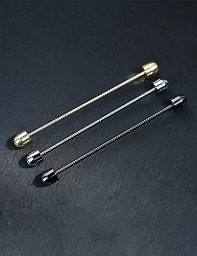 3Pcs Men's Classic Brass Shirt Collar Bar Tie Pins Set For Wedding Business With Gift Box (Bullet Head) #TOP1