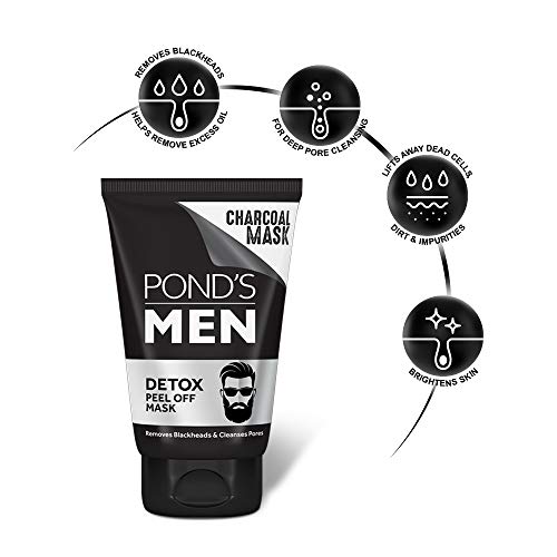 Image of POND'S Men Charcoal Blackhead Removal Detox Peel Off Mask, Removes Oil & Lifts Dead Skin Cells, Deep Pore Cleansing, Brightens Skin, 75g & POND'S Super Light Gel Oil Free Face Moisturizer 100 ml