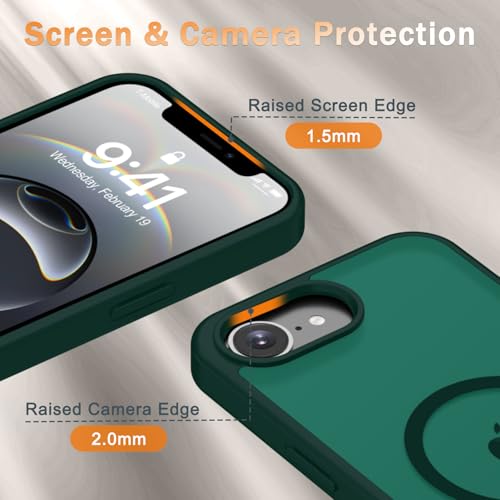 Image of YENAPOON for iPhone 17e Case, iPhone 16e Case, Matte Magnetic Phone Cover [with 1 Screen Protector] [Support for MagSafe] [Shockproof Military Grade Protection] Translucent Frosted Back, Dark Green