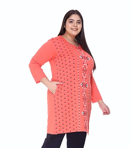 Image of In Love Women's Plus Size Printed Long Tops, Round Neck 3 /4 Sleeve Relaxed Fit Longline T-Shirt Tunic