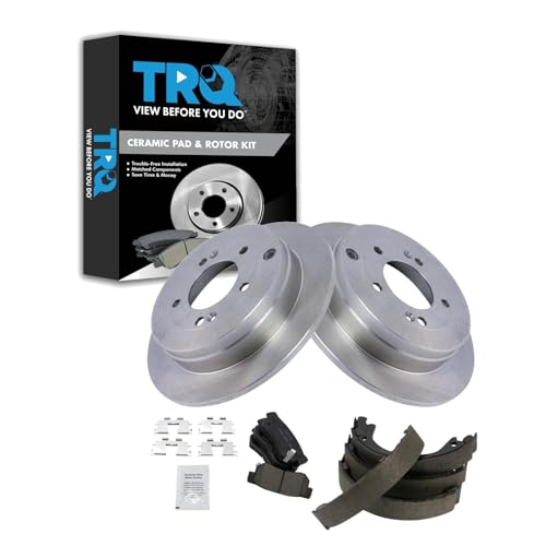 Image of TRQ Rear Brake Pad and Rotor Set Ceramic Rotors Parking Shoe Compatible with 2006-2009 Hyundai Azera