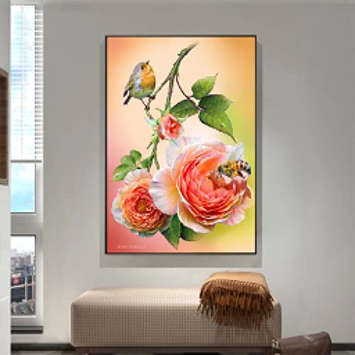Impression sur Toile KEBIA Fleur Oiseau Peinture Paysage Affiches Décoration Murale 50x70
