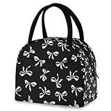 Wamika Bowknot Lunch Bag For Women Men, Black Bow Insulated Womens Lunch Bag For Work Lunch Box for Girls Boys Reusable Lunch Tote Bag for Picnic Travel School