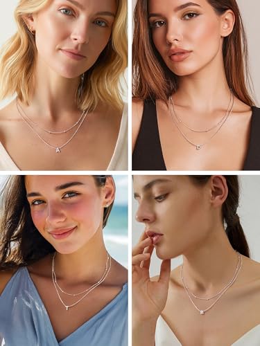 PROSILVER S925 Sterling Silver Necklace for Women Layered Initial Pendant Necklaces Women's Dainty Silver Chain Trendy Charm Necklace Letter A-Z3