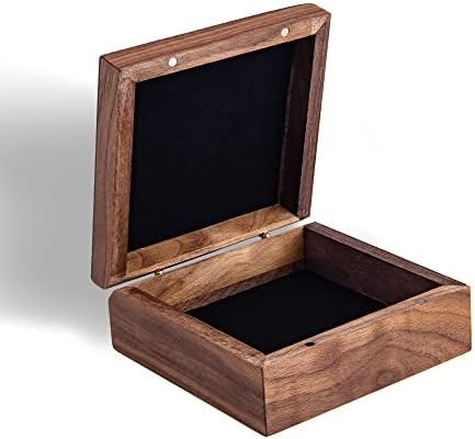 Wood Keepsake Box with Hinged Lid Felt Lining - Decorative Wooden Box for Storage Box, Stash Box, Jewelry Box, or Trinket Box - Square Memory Wooden Box - Walnut Finish- (5.1" x 5.1" x 2.3")