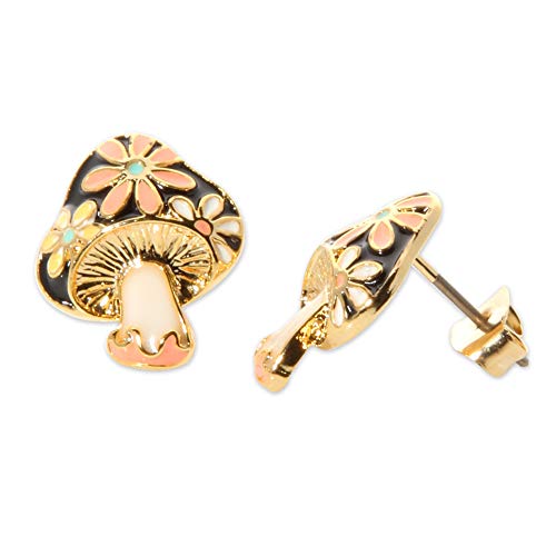 LAONATO Epoxy Mushroom Stud Earrings for Women Girls Black Purple Red - Image 3