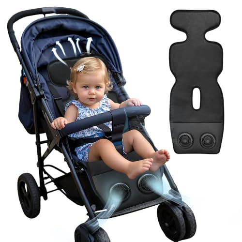 DE.HOME Baby Stroller Cooling Pad with Air Conditioning System, Timer Setting, 3-Speed Adjustable Levels, Breathable Cooling Cushion Liners, Suitable for Stroller Seat Dining Chair (Black&Timer)