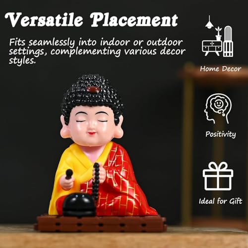 Image of Moving Head Solar Buddha Idol | Head Shaking Laughing Buddha for Car Dashboard, Home & Office Decor | Solar Powered Dancing Buddha Statue |Lucky Feng Shui Gift Item