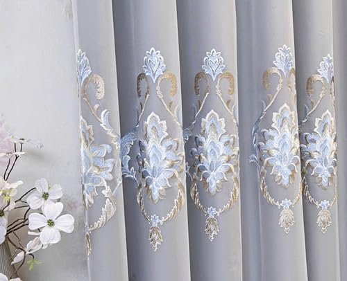 Rideau de style européen double couche uni et fleurs brodé luxe