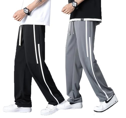 Lymio Pantalón de chándal de talle medio para hombre, ajuste regular, color liso (TP-34-35), Negro-Gris, XXL
