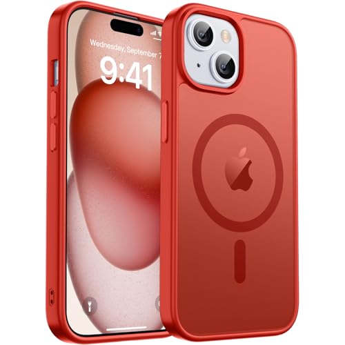 zapica Magnetic for iPhone 15 Plus Case & iPhone 14 Plus Case [Compatible with MagSafe] [Military Grade Drop Protection] Translucent Matte Shockproof Anti-Scratch Phone Cover Red
