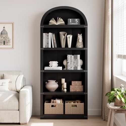 GarveeHome Bookcase 5 Shelf Arched Bookshelf 71.65in Tall Bookcase Farmhouse Display Storage Rack Wooden Bookshelves for Home Office, Living Room