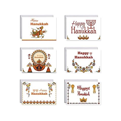 Uteruik Happy Hanukkah Greeting Cards Blank Paper Card with Envelopes Sealing Stickers Eco-friendly Cards, 6pcs (#B) Cover