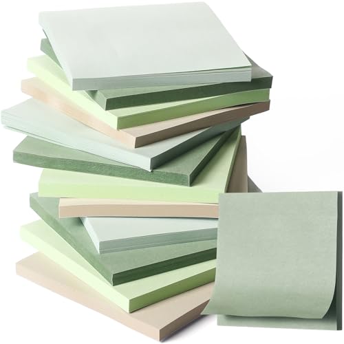 Thenshop 12 Pads Sage Green Sticky Notes 3''x3'', Self Stick