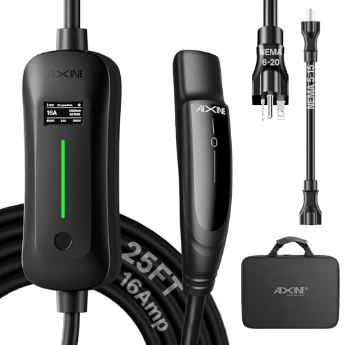 AIXINE Level 1&2 EV Charger,Tesla EV Charger NACS 16A with 25FT Extension Cord Cable,Portable...