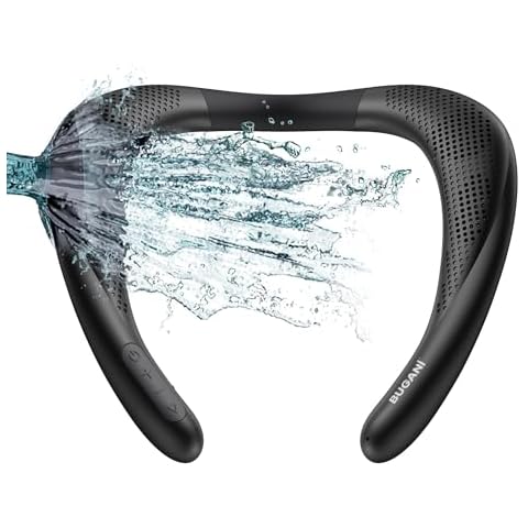 Neckband Speaker, BUGANI Wireless Neck Bluetooth Speaker True 3D Stereo Sound, Lightweight Personal Body Sport Speakers with 24H Playtime Black Cover