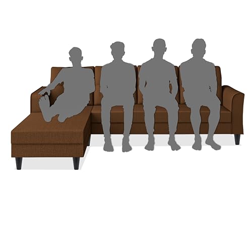 Image of Adorn India Maddox Tufted L Shape 5 Seater Sofa Set LHS (Brown) (3 Year Warranty)