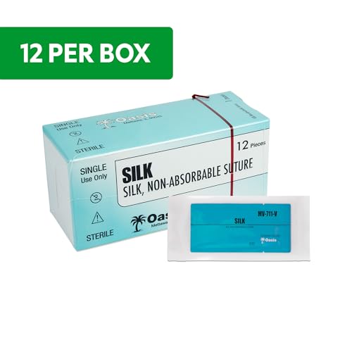 Oasis Vet Silk Surgical Suture, 6-0, (C-3) 3/8 13mm Reverse Cutting Needle, 45mm, 12/Box, Veterinary Use