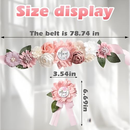 Baby Shower Sash for Mommy & Daddy Corsage Pins, Pink Flower Mom to Be Belly Sash Belt Baby Shower2