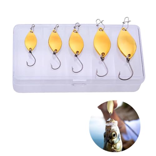 OriGlam 5pcs Fishing Spinners Lures Spoon Baits, Fishing Lure Crankbaits Metal Fishing Lures Spoon Spinner Baits Fishing Spinnerbait for Trout Pike Bass (Gold)