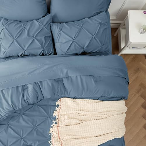 Image of Bedsure Twin Comforter Set Mineral Blue - Bed in a Bag Twin Size Bedding 5 Pieces, GentleSoft Pintuck Bed Set Gift for Family, All Season Down Alternative Comforter with Sheets, Pillowcase & Sham