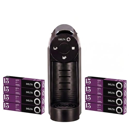 Delta Q   Pack Cafetera con Cápsulas   Mini Qool Gris   Para Cafés, Té y Bebidas Calientes   Sencilla y Práctica   Diseño Elegante   Incluye 8 Blíster x 10 Cápsulas de MythiQ (Total 80 Cápsulas)