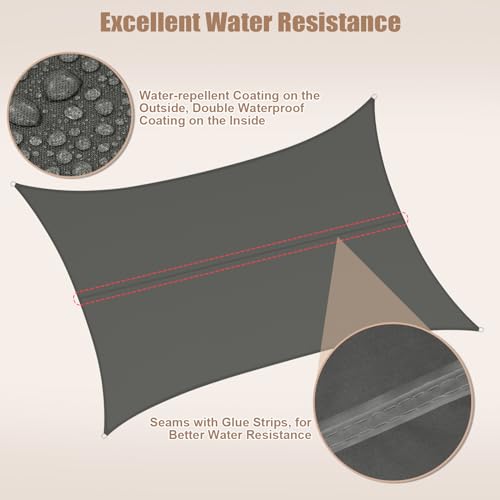 Miniatura 4 de Woltu Toldo Vela De Sombra Impermeable, Toldo Rectangular 5x7 M De Poliéster 200 G M , A Prueba De Viento Y Protección Rayos Uv, Para Exxterior Como Jardin, Patio, Piscina, Gris Oscuro