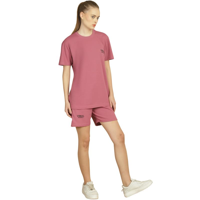 Image of Mack Jonney Solid Polyester Lycra Half sleeves Co-ord Set Trackuit For Women-P