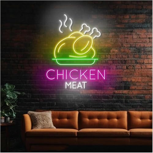 Enseigne au néon poulet rôtisserie 55x57cm pour déco restaurant