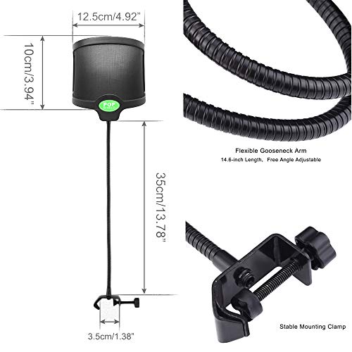 Etubby [Heavy Duty] Microphone Stand With U-Shaped Steel Mesh Mic Pop Filter, Suspension Boom Scissor Arm Stand Mic Clip Holder For Blue Yeti, Snowball & Other Mic In Recording, Broadcasting, Etc. #TOP4