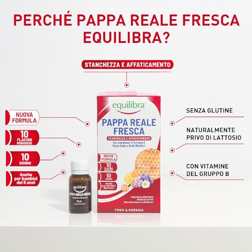 Equilibra Integratori Alimentari, Pappa Reale Fresca, Integratore con Vitamine del Gruppo B, Arricchito con Miele Millefiori, Adatto Anche ai Bambini Sopra i 6 Anni, 3 Confezioni da 10 Flaconcini - Immagine 2