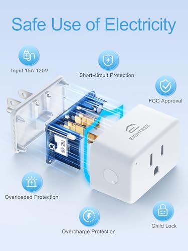 EIGHTREE Mini Smart Plug 𝟭𝟱𝗔, Smart Plugs That Compatible with Alexa & Google Home & SmartThings, No Hub Required with Remote Control, Timer & Schedule, Wi-Fi Plugs Only Support 2.4GHz, 4 Packs - Thumbnail 7