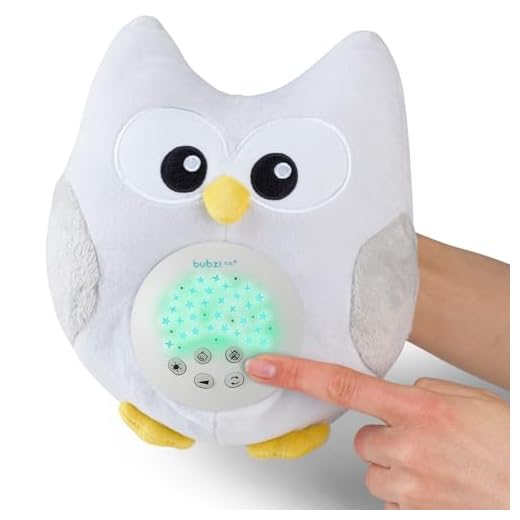 Bubzi Co Jouet bébé blanc Veilleuse & Projecteur pour dormir - Nouveau cadeau bébé, Chouette peluche décoration chambre bébé & veilleuse portable Peluche animal avec 10 musiques enfants pour berceau