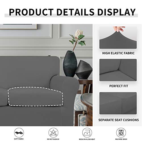 Image of Easy-Going Stretch Oversized Loveseat Couch Cover for 2 Cushion Washable | Sofa Slipcover for Stretch 2 Separate Sectional Cushion Couch - Furniture Protector for Pets, Kids Gray