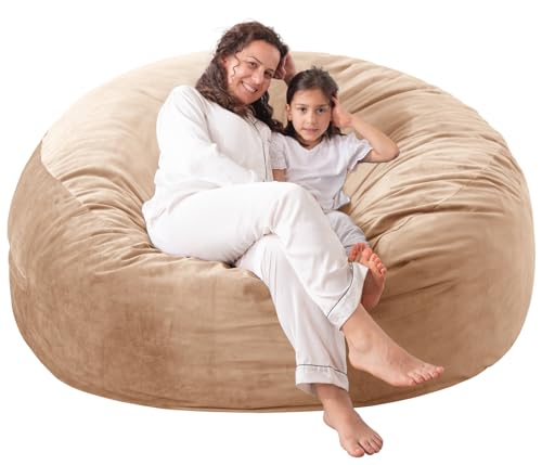 Image of 3 ft Bean Bag Chair,Large Bean Bag Chairs for Adults,3 Foot,Camel | Memory Foam Filling,Bean Bag Sofa for Living Room,Ultra Soft Velvet Fabric,Pull-Handle,Side-Pocket