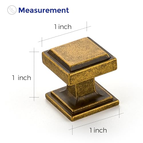 Image of Ravinte 25 Pack Antique Brass Square Kitchen Cabinet Knobs,Zinc Solid Drawer Pulls,Farmouse Cabinet Handles for Cupboard, Closet, Dresser and Bathroom, Modern Cabinet Hardware for Cabinets