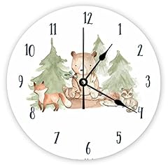 Decorative Silent No Ticking Wall Clock Watercolor Woodland Forest Animals Round Modern Wooden Decorative Silent No Ticking Wall Clock Watercolor Woodland Forest Animals Round Modern Wooden item