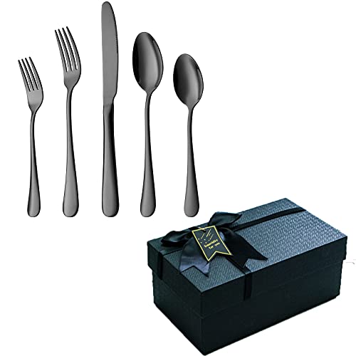 Black Matte Senior Tableware Set, 20 Pieces Professional Tableware Set, Gift-grade Tableware Quality / Stainless Steel Tableware Suitable for 4 People / Mirror Polishing, Dishwasher Safe