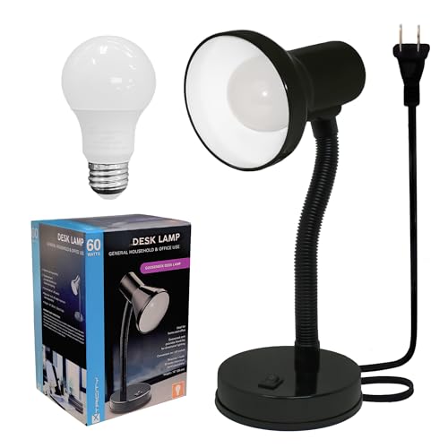 Image of Xtricity LED Desk Light, 360 Adjustable Gooseneck, (Black Finish) | Home and Office Lamp with 7W A19 Bulb, 120V, On /Off Switch, 14 inch Height - Reading Lamps for Bedside Table, College Dorm