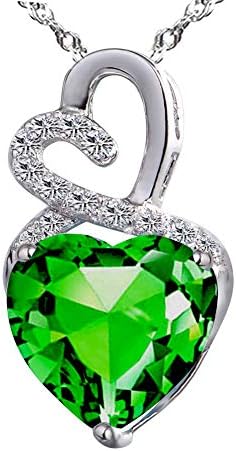 The Diamond Deal Lab-Created Green Emerald Gemstone May Birthstone Heart and Diamond Accent Pendant Necklace Charm in 925 Sterling Silver